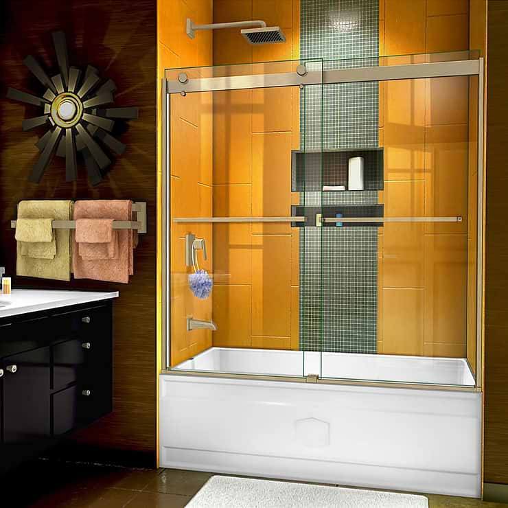 DreamLine Sapphire 60x60 Reversible Sliding Bathtub Door with Clear Glass in Brushed Nickel