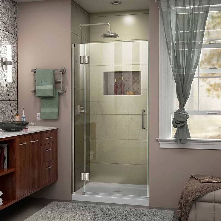DreamLine Unidoor-X 36x72 Reversible Hinged Shower Alcove Door with Clear Glass in Brushed Nickel