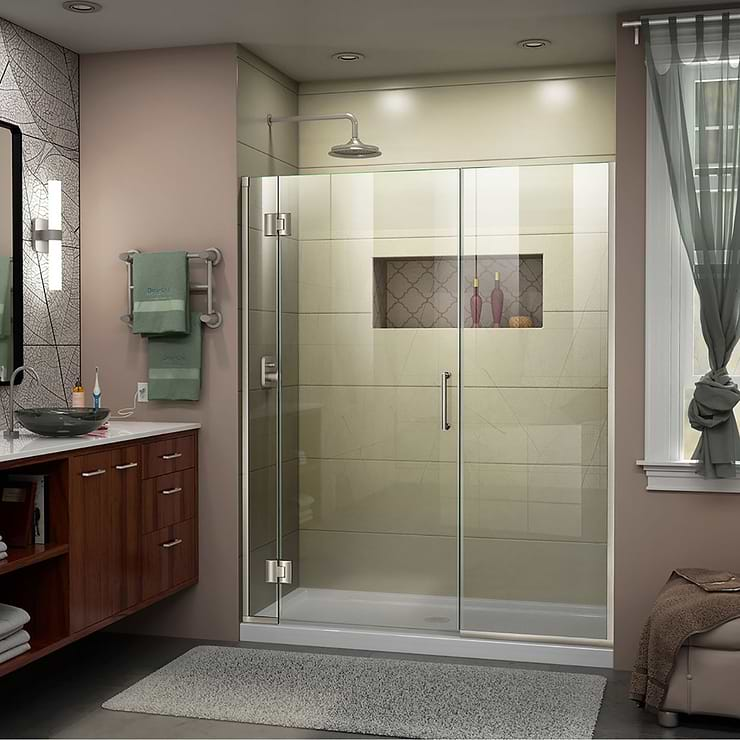 DreamLine Unidoor-X 64x72 Reversible Hinged Shower Alcove Door with Clear Glass in Brushed Nickel