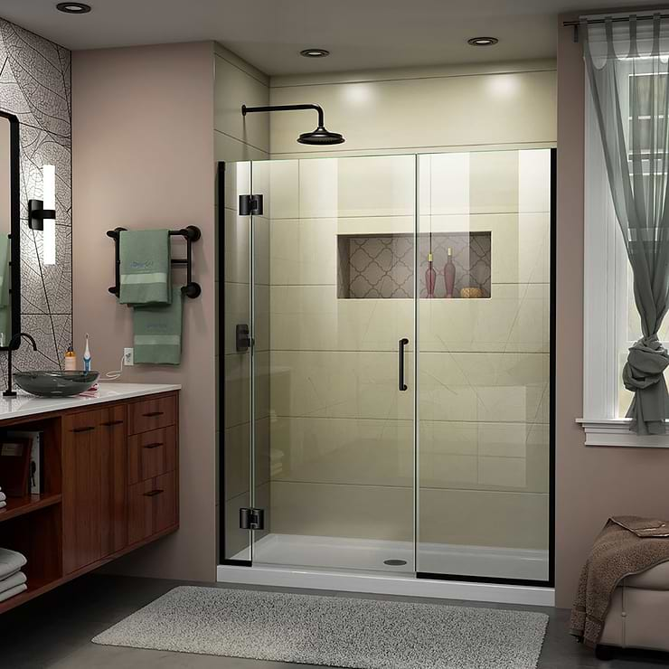 DreamLine Unidoor-X 58x72 Reversible Hinged Shower Alcove Door with Clear Glass in Satin Black