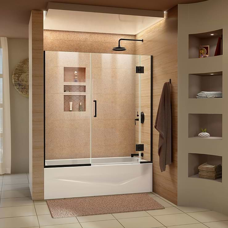 DreamLine Unidoor-X 59x58 Reversible Hinged Bathtub Door with Clear Glass in Satin Black