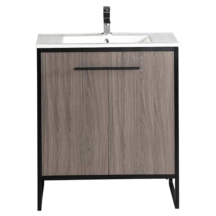 Oriel Gray Grain 30" Single Vanity with Integrated White Top