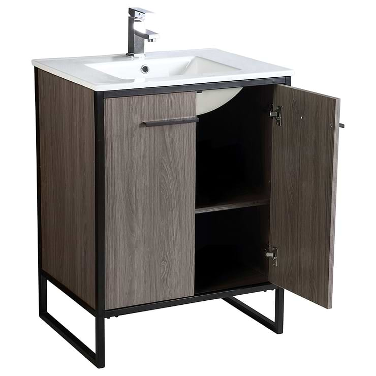 Oriel Gray Grain 30" Single Vanity with Integrated White Top