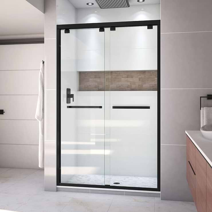 DreamLine Encore 48"x76" Reversible Sliding Shower Alcove Door with Clear Glass in Satin Black