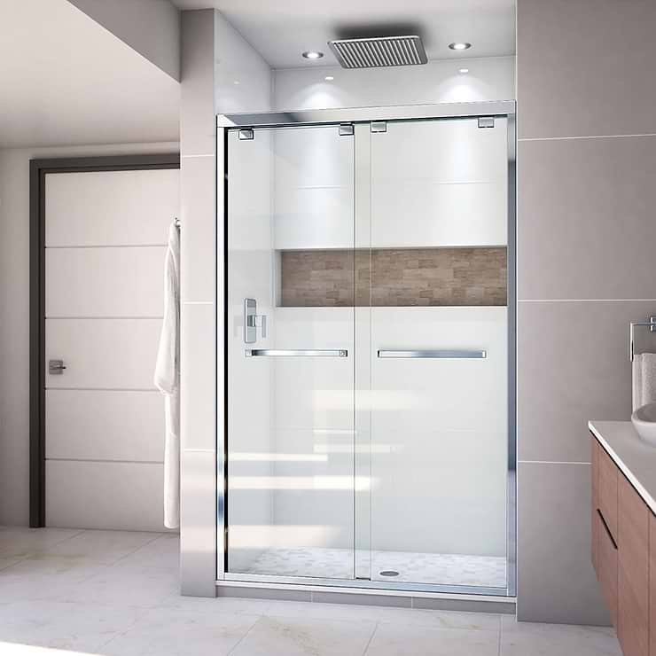 DreamLine Encore 48"x76" Reversible Sliding Shower Alcove Door with Clear Glass in Chrome