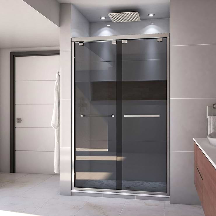 DreamLine Encore 48"x76" Reversible Sliding Shower Alcove Door with Smoke Gray Glass in Brushed Nickel