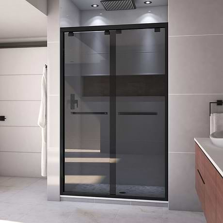 DreamLine Encore 48"x76" Reversible Sliding Shower Alcove Door with Smoke Gray Glass in Satin Black