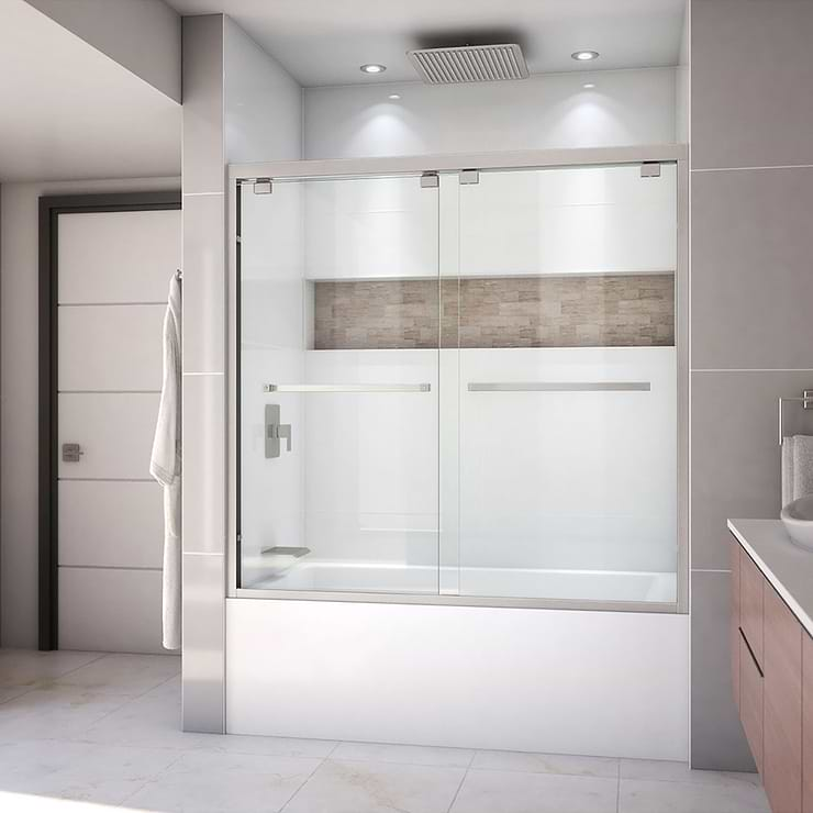 DreamLine Encore 60"x58" Reversible Sliding Bathtub Door with Clear Glass in Brushed Nickel