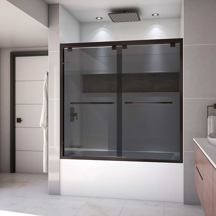 DreamLine Encore 60"x58" Reversible Sliding Bathtub Door with Smoke Gray Glass in Oil Rubbed Bronze