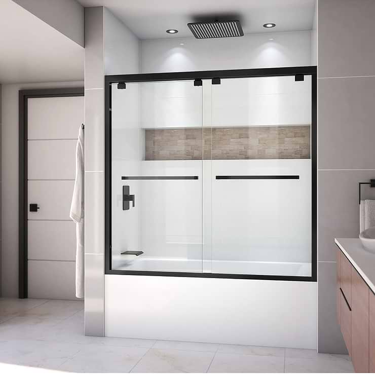 DreamLine Encore 60"x58" Reversible Sliding Bathtub Door with Clear Glass in Satin Black