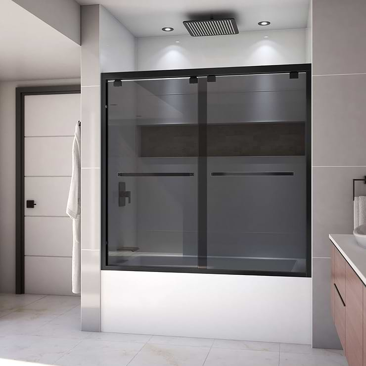 DreamLine Encore 60"x58" Reversible Sliding Bathtub Door with Smoke Gray Glass in Satin Black