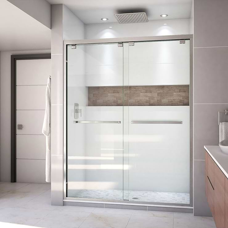 DreamLine Encore 60"x76" Reversible Sliding Shower Alcove Door with Clear Glass in Brushed Nickel