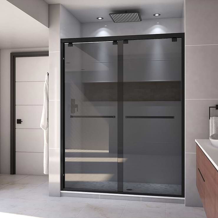 DreamLine Encore 60"x76" Reversible Sliding Shower Alcove Door with Smoke Gray Glass in Satin Black