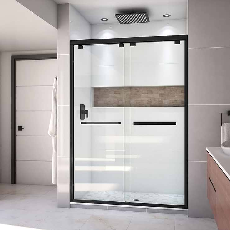 DreamLine Encore 54"x76" Reversible Sliding Shower Alcove Door with Clear Glass in Satin Black