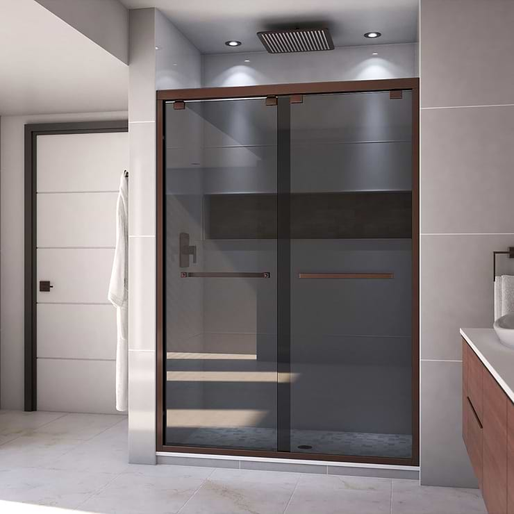 DreamLine Encore 54"x76" Reversible Sliding Shower Alcove Door with Smoke Gray Glass in Oil Rubbed Bronze