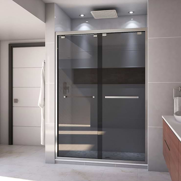 DreamLine Encore 54"x76" Reversible Sliding Shower Alcove Door with Smoke Gray Glass in Brushed Nickel