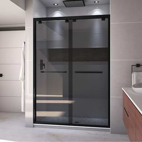 DreamLine Encore 54"x76" Reversible Sliding Shower Alcove Door with Smoke Gray Glass in Satin Black