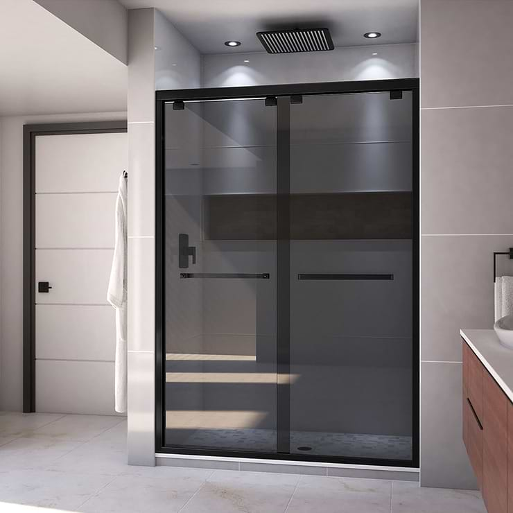 DreamLine Encore 54"x76" Reversible Sliding Shower Alcove Door with Smoke Gray Glass in Satin Black