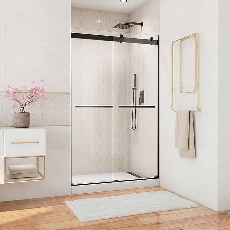 DreamLine Essence 48"x76" Reversible Sliding Shower Alcove Door with Clear Glass in Satin Black