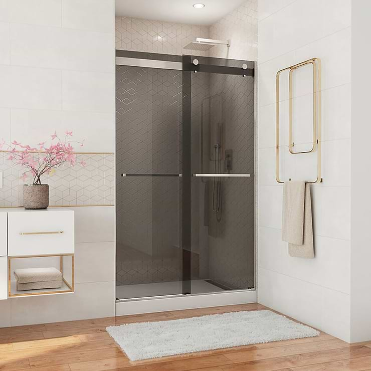 DreamLine Essence 48"x76" Reversible Sliding Shower Alcove Door with Smoke Gray Glass in Brushed Nickel