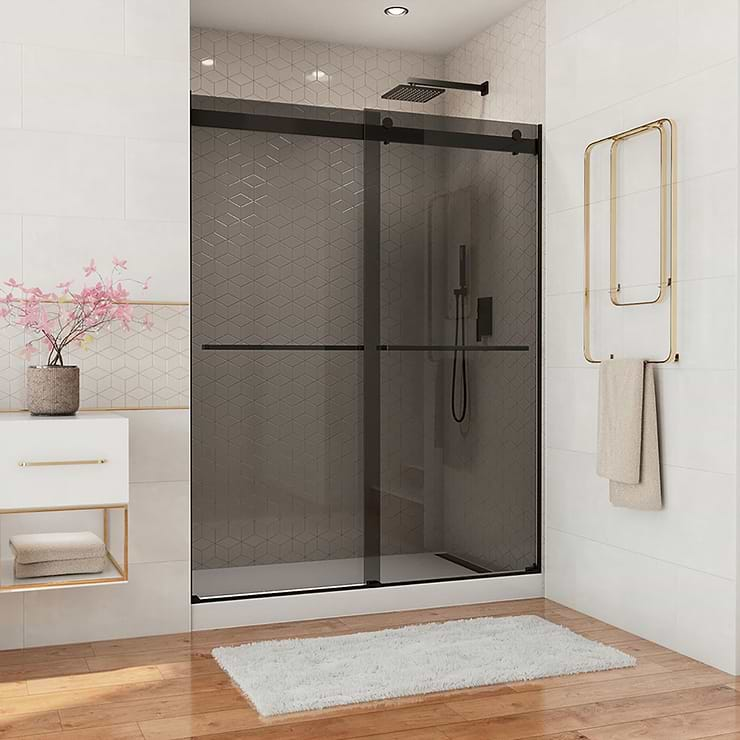 DreamLine Essence 60"x76" Reversible Sliding Shower Alcove Door with Smoke Gray Glass in Satin Black