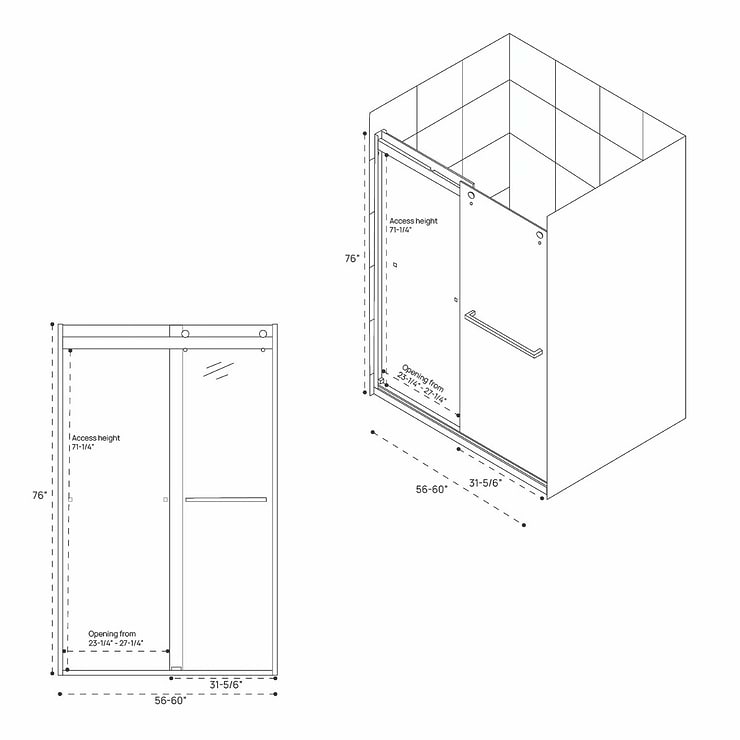 DreamLine Essence-H 60x76" Reversible Sliding Shower Alcove Door with Clear Glass in Brushed Nickel