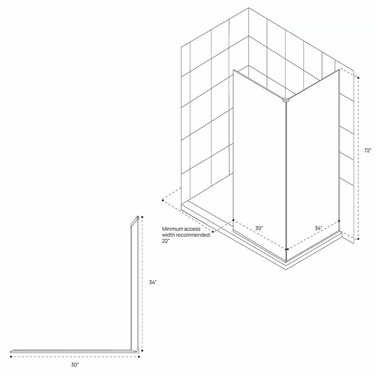 DreamLine Linea 30x34x72" Reversible Double Adjacent Screen Enclosure with Clear Glass in Brushed Nickel