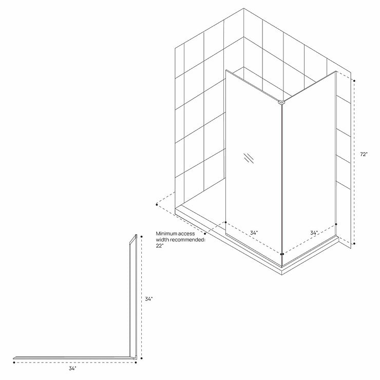 DreamLine Linea 34x34x72" Reversible Double Adjacent Screen Enclosure with Clear Glass in Satin Black