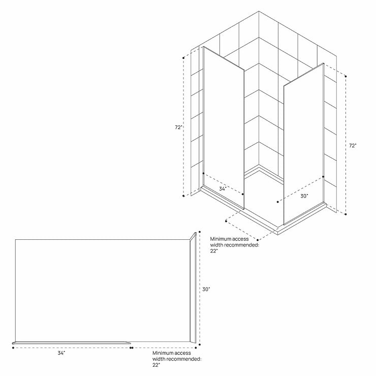 DreamLine Linea 34x30x72" Reversible Double Separate Screen Enclosure with Clear Glass in Brushed Nickel