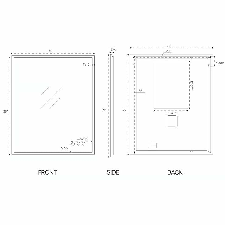 Rige 30x36" Rectangle LED Mirror