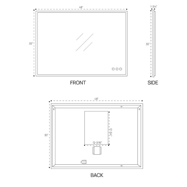 Rige 48x30" Rectangle LED Mirror