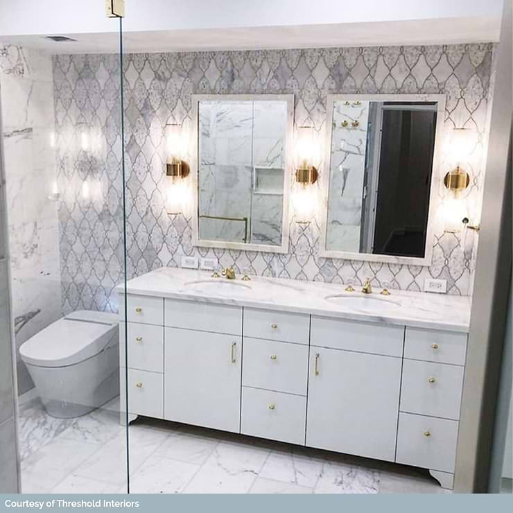 Duchess Lena White Polished Marble & Brass Tile
