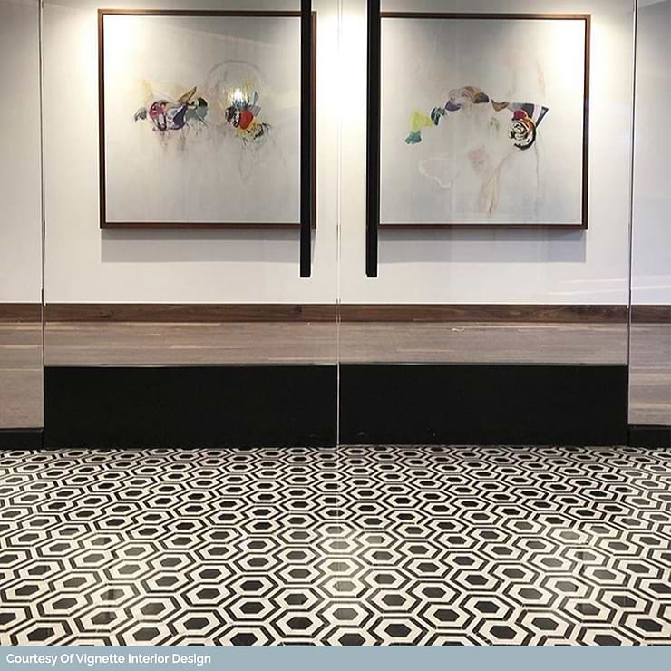 Cosmos Nero & Asian Statuary 4" Hexagon Marble Polished Mosaic Tile