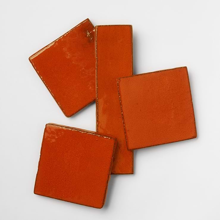 Emery Orange 2x8 Handmade Crackled Terracotta Polished Subway Tile