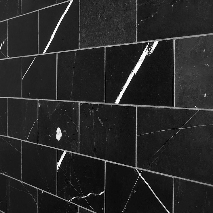 Nero Marquina Black 3x6 Honed Marble Subway Tile