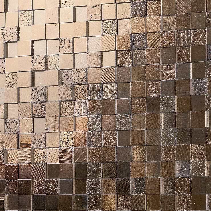 Magma 3D Squares Bronze 2x2 Polished Lava Stone Mosaic Tile