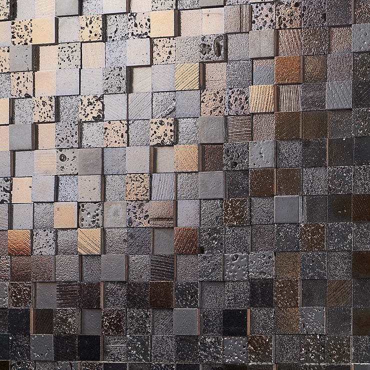 Magma 3D Squares Iron Gray 2x2 Polished Lava Stone Mosaic Tile