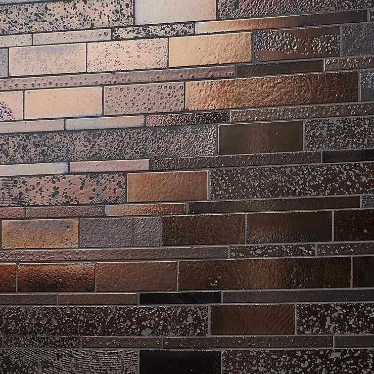 Magma Ledger Bronze Polished Lava Stone Mosaic Tile