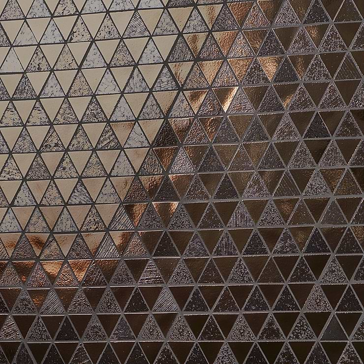 Magma Triangles Bronze 2" Polished Lava Stone Mosaic Tile