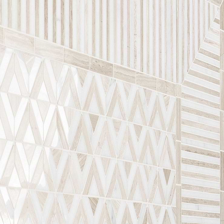 Monroe Corner Asian Statuary and Wooden Beige 8x8 Marble Mosaic Tile-  Polished