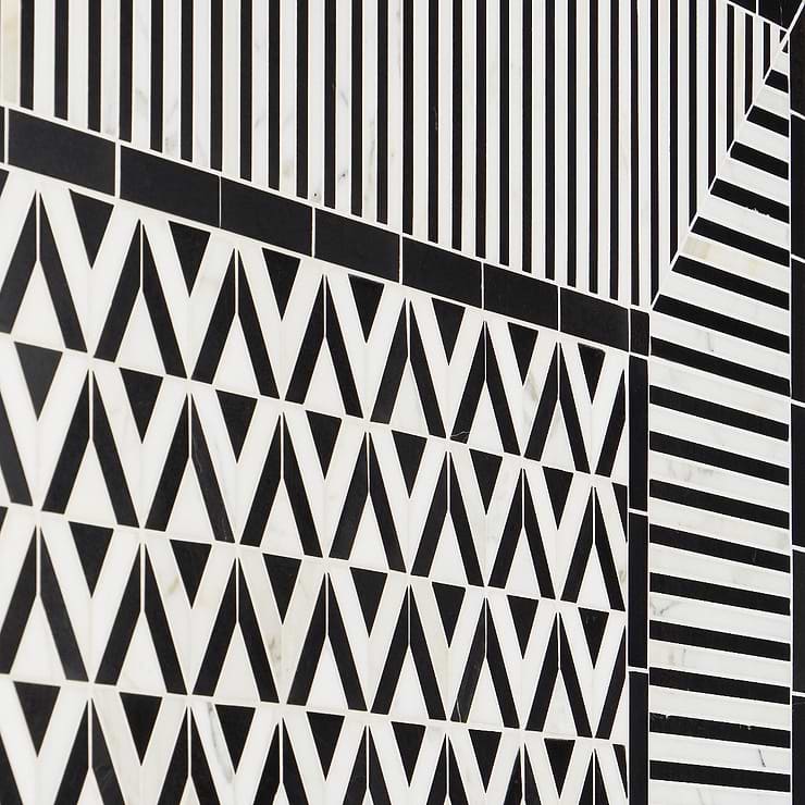 Monroe Corner Calacatta and Black Jade 8x8 Marble Mosaic Tile- Polished
