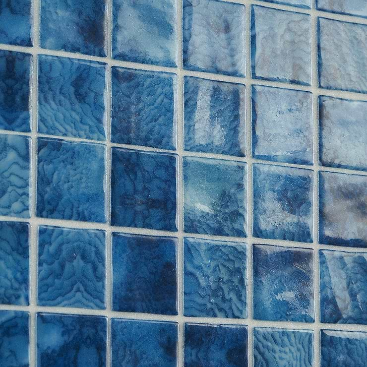 61 Sheet Scrap Lot: Swim Cascara Blue 2x2 Glossy Glass Mosaic Tile