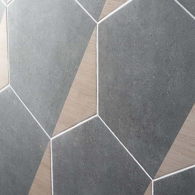 Pergola Wood Graphite 12.5" Hexagon Matte Porcelain Tile