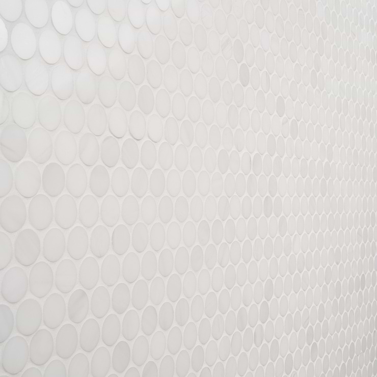 Bianco Dolomite White 1" Penny Round Premium Polished Marble Mosaic Tile