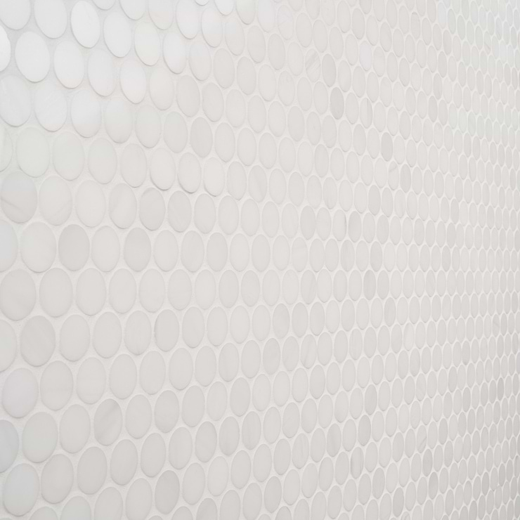 Bianco Dolomite White 1" Penny Round Premium Polished Marble Mosaic Tile