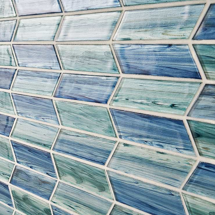 Maya Chevron Aqua Glass Mosaic Tile 