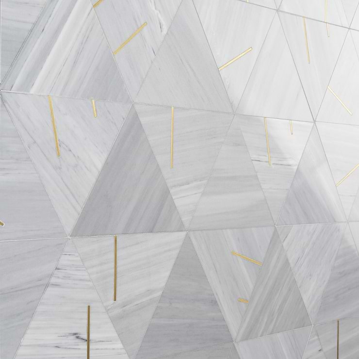 Ravi Gray Polished Marble and Brass Mosaic Tile