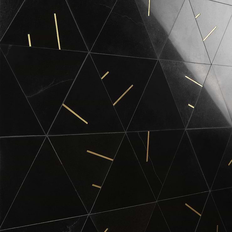Ravi Nero Polished Marble and Brass 7x7 Mosaic Tile