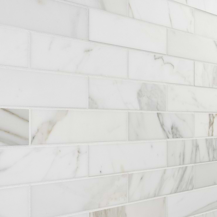 Calacatta White Gold 2x8 Honed Marble Subway Tile