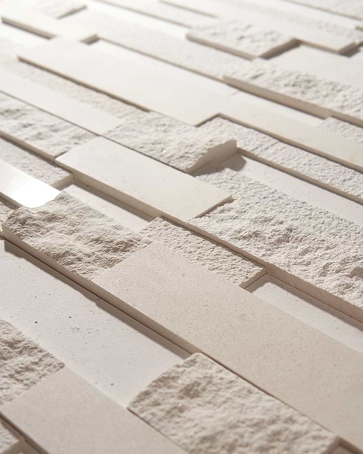 StackStone 3D Ebbor Beige & Cream Marble Ledger Panel Mosaic Wall Tile